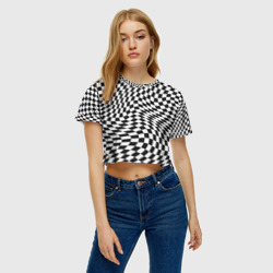 Женская футболка Crop-top 3D Черно-белая клетка Black and white squares - фото 2