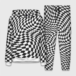 Женский костюм с толстовкой 3D Черно-белая клетка Black and white squares