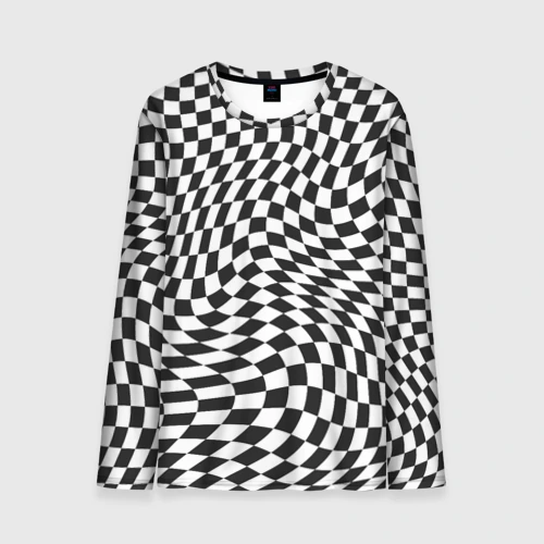 Мужской лонгслив 3D Черно-белая клетка Black and white squares
