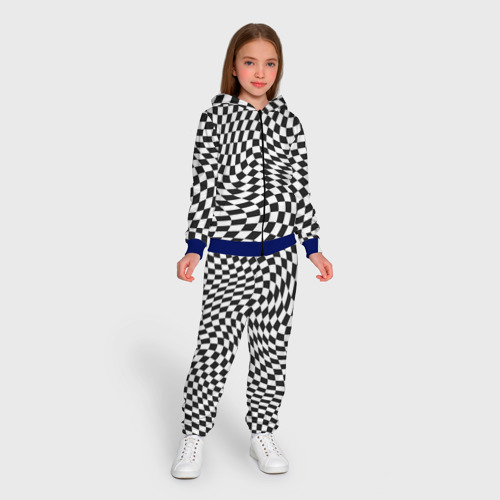 Детский костюм 3D Черно-белая клетка Black and white squares, цвет синий - фото 5