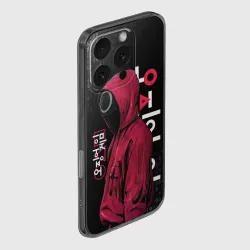 Чехол для iPhone 16 Pro силиконовый с защитой камеры Игра в кальмара, страж круг бинарный код - фото 2