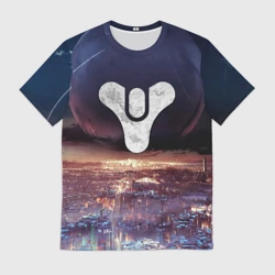 Мужская футболка 3D Дестини земля Хаб, странник над городом