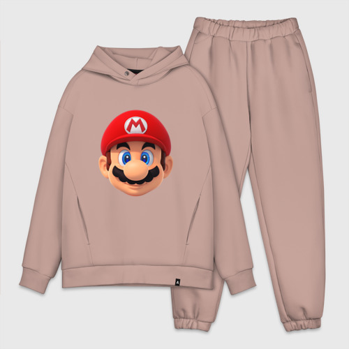 Мужской костюм oversize хлопок Mario head, цвет пыльно-розовый
