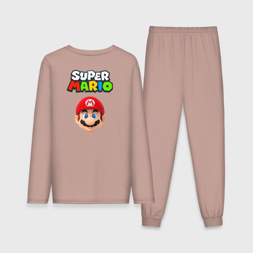 Мужская пижама с лонгсливом хлопок Mario head, цвет пыльно-розовый - фото 2