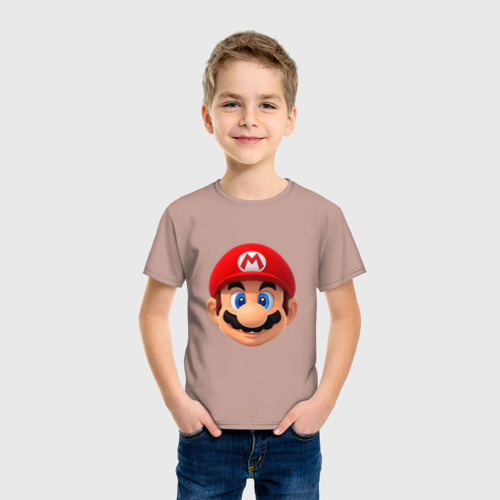 Детская футболка хлопок Mario head, цвет пыльно-розовый - фото 3