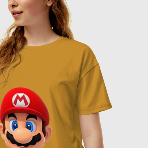 Женская футболка хлопок Oversize Mario head, цвет горчичный - фото 3