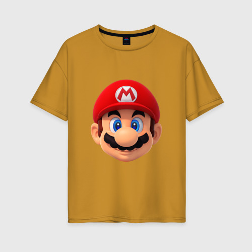 Женская футболка хлопок Oversize Mario head, цвет горчичный