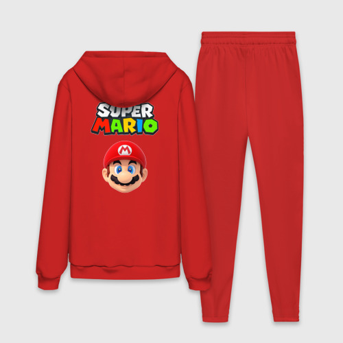 Мужской костюм хлопок с толстовкой Mario head, цвет красный - фото 2