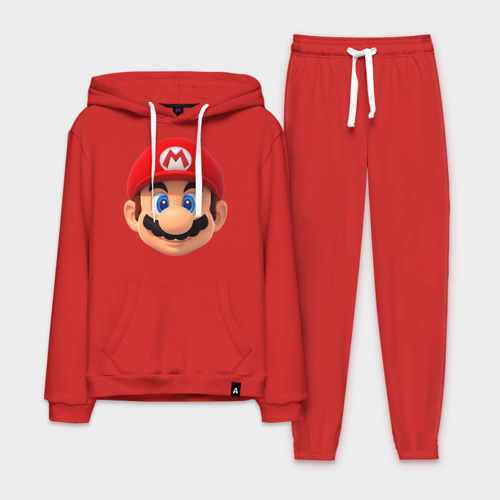 Мужской костюм хлопок с толстовкой Mario head, цвет красный