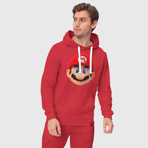 Мужской костюм хлопок с толстовкой Mario head, цвет красный - фото 5