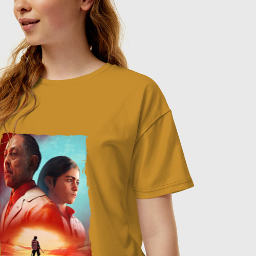 Женская футболка хлопок Oversize Far Cry 6 Фар край 6 постер, цвет горчичный - фото 3