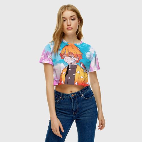 Женская футболка Crop-top 3D Клинок рассекающий демонов, Зенитцу, цвет 3D печать - фото 4