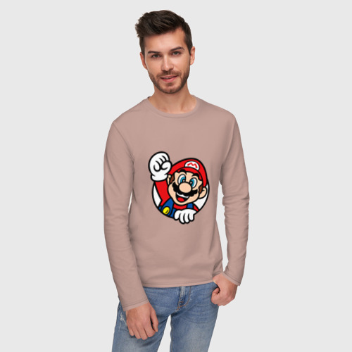 Мужской лонгслив хлопок Mario - face, цвет пыльно-розовый - фото 3