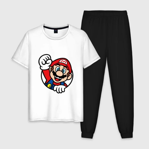 Мужская пижама с белой футболкой хлопок Mario - face