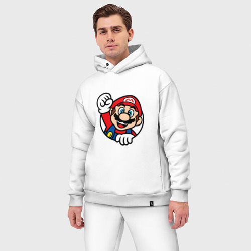 Мужской костюм oversize хлопок Mario - face, цвет белый - фото 3