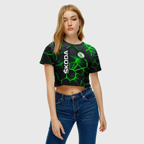 Женская футболка Crop-top 3D 3D плиты с подсветкой Шкода, цвет 3D печать - фото 3