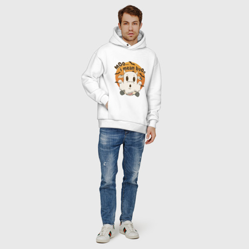 Мужское худи Oversize хлопок Halloween Cow, цвет белый - фото 6