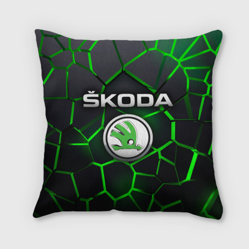 Подушка с принтом Skoda 3D плиты с подсветкой для любого человека, вид спереди №1. Цвет основы: 3d (велсофт)