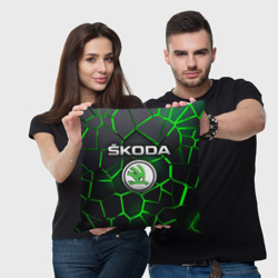 Подушка с принтом Skoda 3D плиты с подсветкой для любого человека, вид спереди №2. Цвет основы: 3d (велсофт)