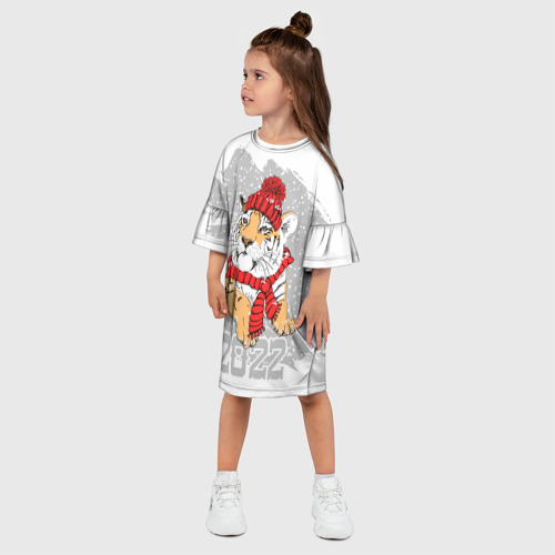 Детское платье 3D Тигр в красной шапке, цвет 3D печать - фото 3
