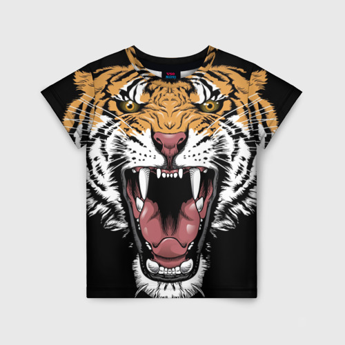 Детская футболка 3D Оскал амурского тигра, цвет 3D печать