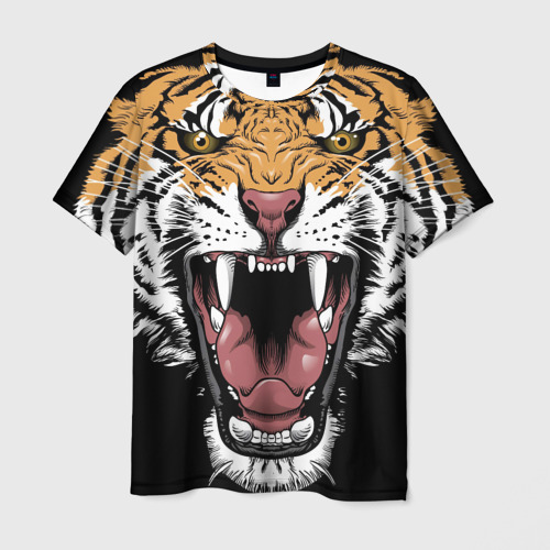 Мужская футболка с принтом Оскал амурского тигра, вид спереди №1