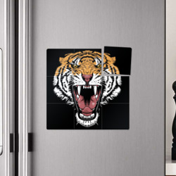 Плакат с принтом Оскал амурского тигра для любого человека, вид спереди №4. Цвет основы: белый
