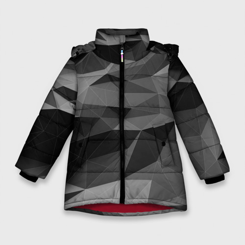 Зимняя куртка для девочек 3D Gray abstraction серая абстракция, цвет красный