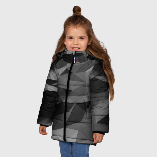 Зимняя куртка для девочек 3D Gray abstraction серая абстракция, цвет красный - фото 3