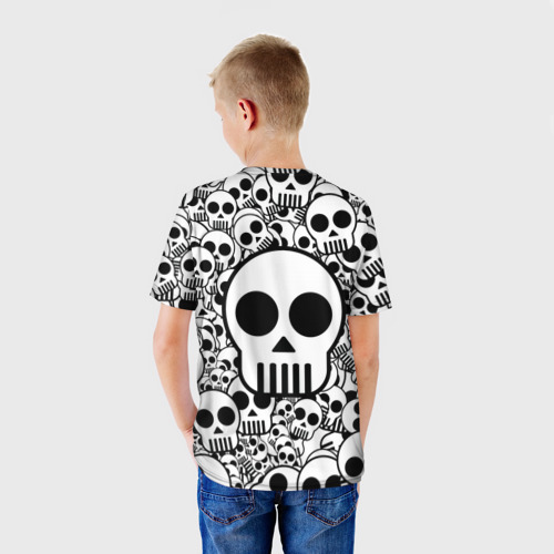 Детская футболка 3D с принтом Черепа чб, вид сзади #2
