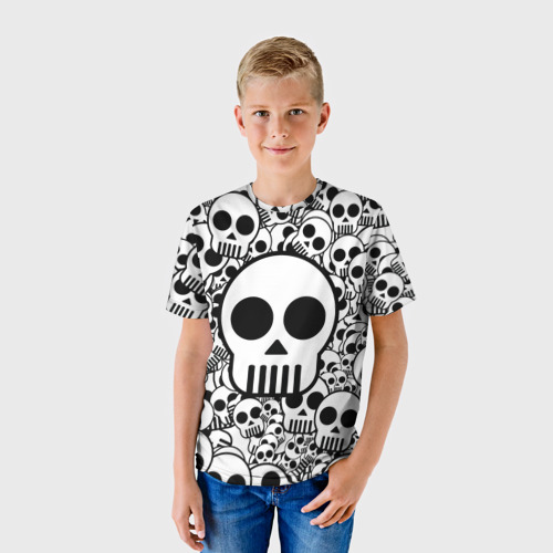 Детская футболка 3D с принтом Черепа чб, фото на моделе #1