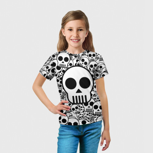 Детская футболка 3D с принтом Черепа чб, вид сбоку #3