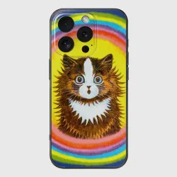 Чехол для iPhone 16 Pro силиконовый с защитой камеры Радужный кот Луиса Уэйна