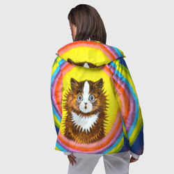 Ветровка с принтом Радужный кот Луиса Уэйна для женщины, вид на модели сзади №3. Цвет основы: белый