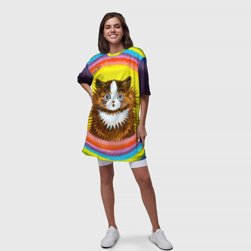 Платье-футболка 3D Радужный кот Луиса Уэйна, цвет 3D печать - фото 5