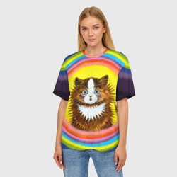 Женская футболка oversize 3D Радужный кот Луиса Уэйна - фото 2