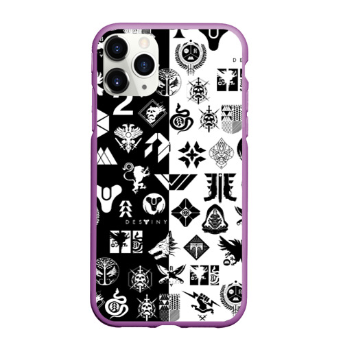 Чехол для iPhone 11 Pro Max матовый Destiny logobombing чёрно белое, цвет фиолетовый