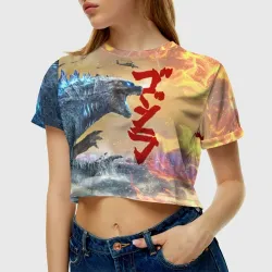 Женская футболка Crop-top 3D Годзилла атакует! - фото 2