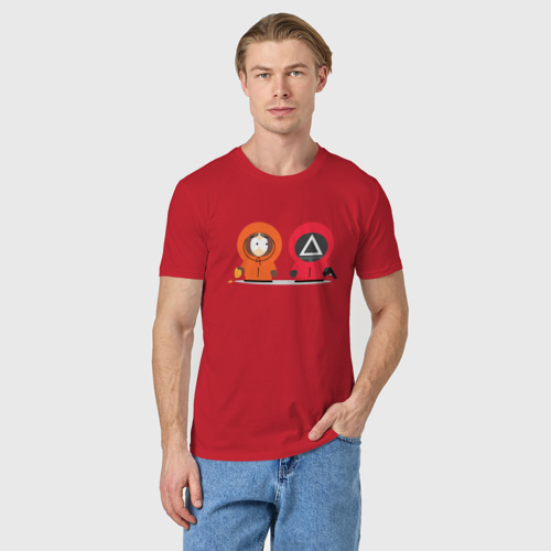 Мужская футболка хлопок с принтом Игра в кальмара и сауз, фото на моделе #1