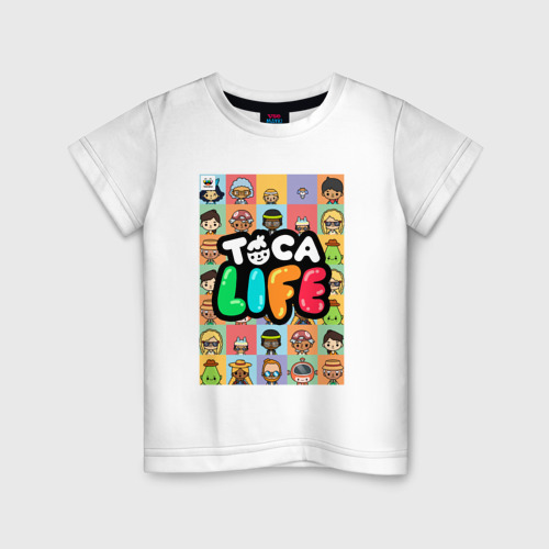 Детская футболка из хлопка с принтом Toca Boca Герои игры, вид спереди №1