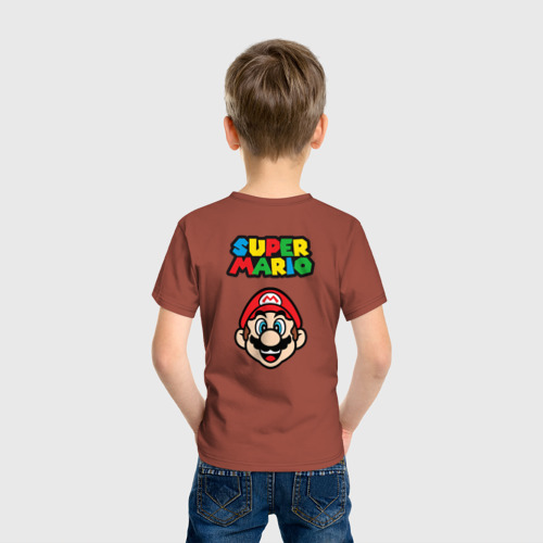Детская футболка хлопок с принтом Mario Bu, вид сзади #2