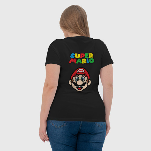 Женская футболка хлопок с принтом Mario Bu, вид сзади #2