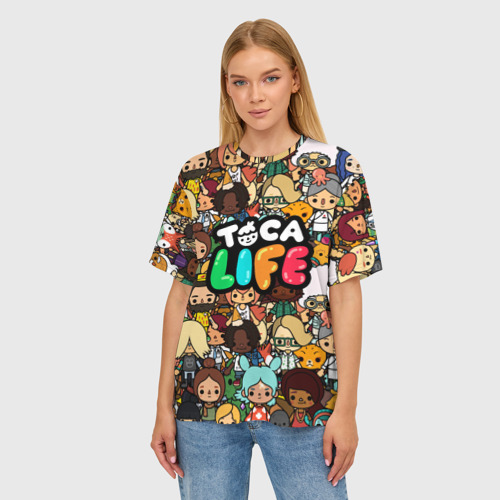 Женская футболка oversize 3D Toca Boca world все персонажи, цвет 3D печать - фото 3