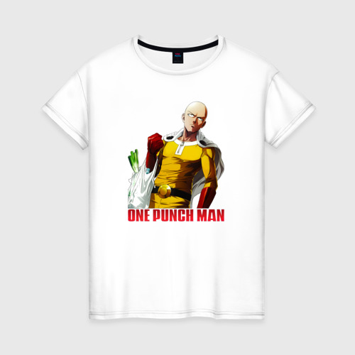 Женская футболка хлопок с принтом Пакет с продуктами Сайтама One-Punch Man, вид спереди #2