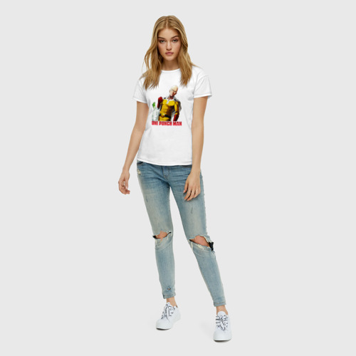 Женская футболка хлопок с принтом Пакет с продуктами Сайтама One-Punch Man, вид сбоку #3