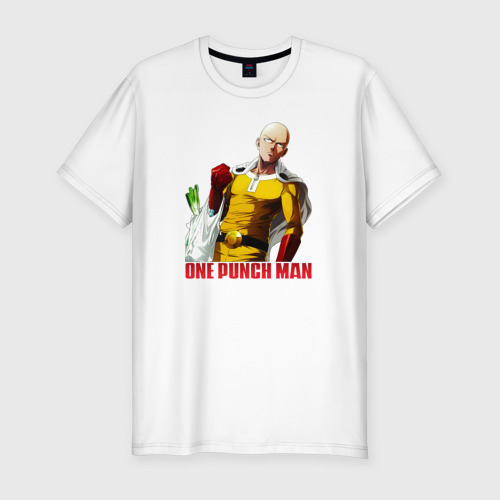 Мужская футболка хлопок Slim с принтом Пакет с продуктами Сайтама One-Punch Man, вид спереди #2