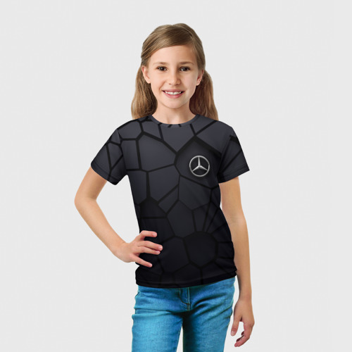 Детская футболка 3D с принтом Мерседес 3D плиты, вид сбоку #3