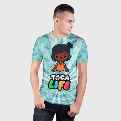 Мужская футболка 3D Slim с принтом Toca Life World, фото на моделе #1