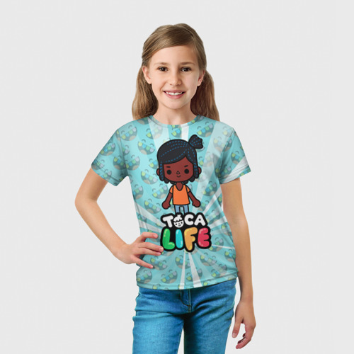 Детская футболка 3D с принтом Toca Life World, вид сбоку #3