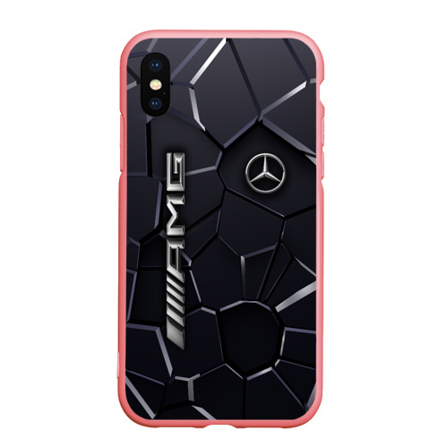 Чехол для iPhone XS Max матовый с принтом Mercedes AMG 3D плиты, вид спереди #2